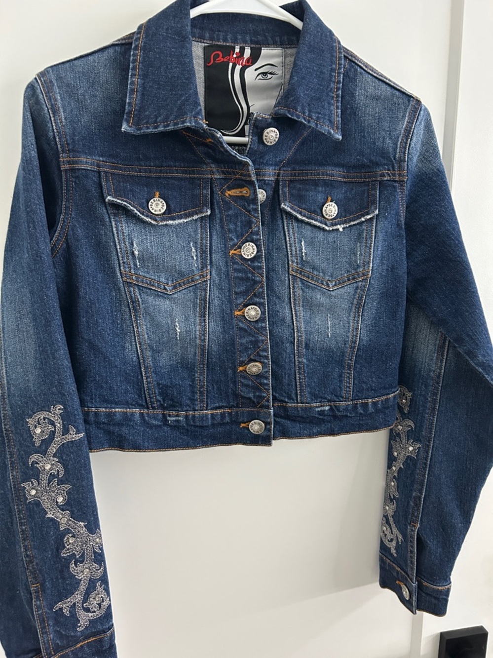Bebina Cropped Embellished Denim Jacket |Size Small - Picture 10 of 16